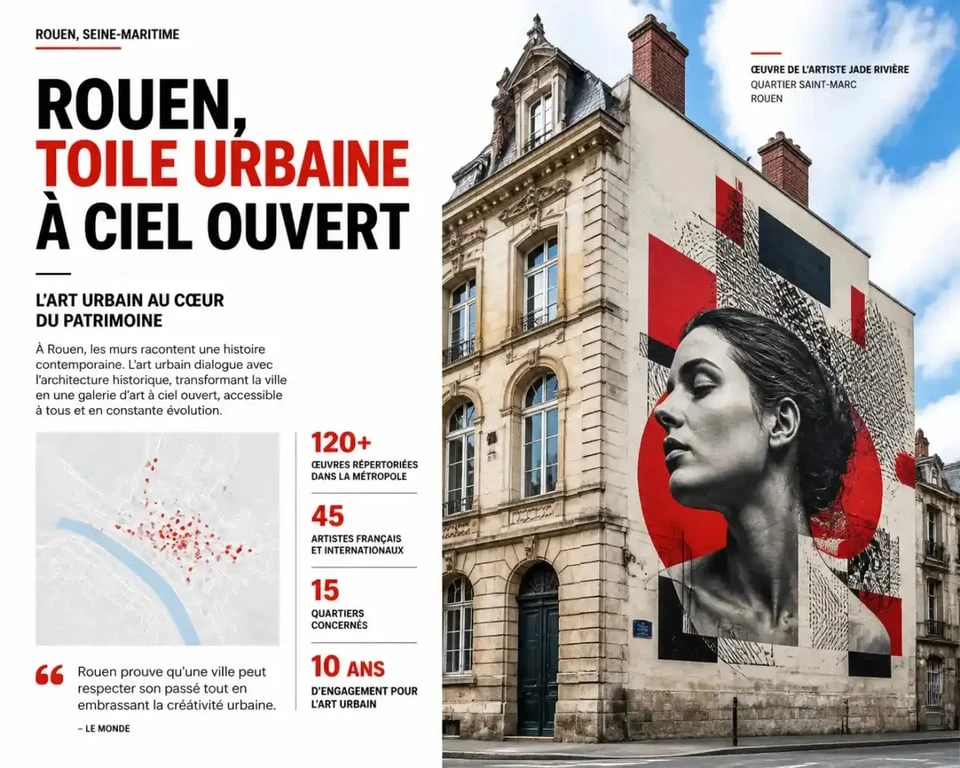 Fresque de street art sur un bâtiment historique à Rouen