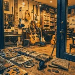 Magasin de musique à Rouen : vitrine et accessoires en boutique