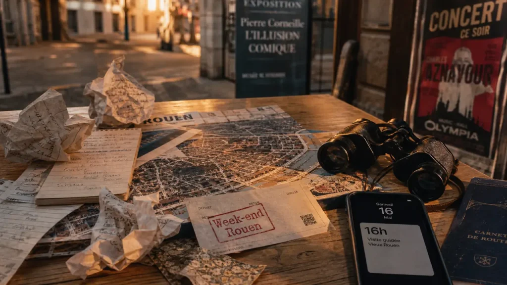 Sorties rouen ce week end : carte de Rouen, jumelles et agenda