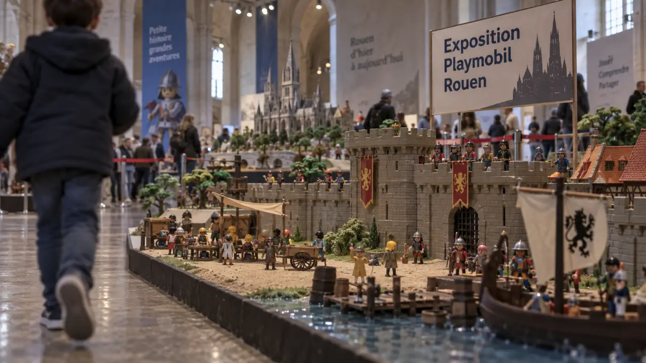 Exposition playmobil rouen : diorama avec visiteurs