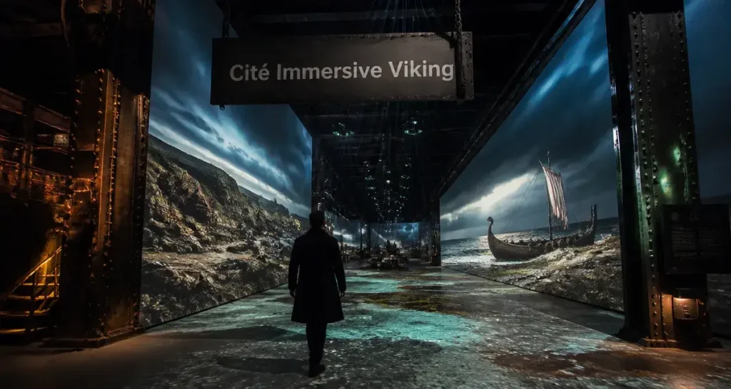 Exposition viking rouen : visiteur dans la Cité Immersive Viking 900