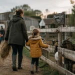 Ferme a visiter rouen : enfant guide devant chèvres