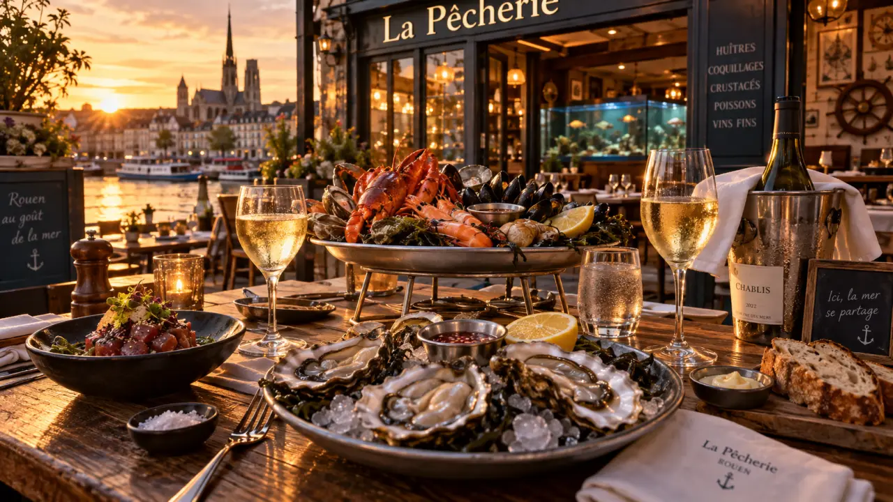 La pecherie restaurant rouen : huîtres sur glace et plateau fruits de mer frais