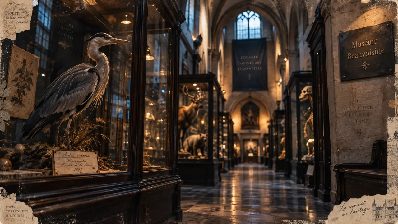 Musée Rouen histoire naturelle au Muséum Beauvoisine, vitrine et spécimens naturalisés