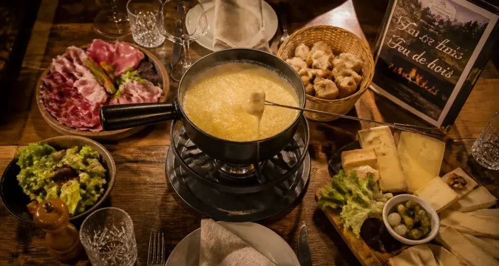 Restaurant le chamois rouen : fondue feu de bois fumante