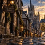 Visite patrimoine Rouen : ruelle pavée, cathédrale et Gros-Horloge