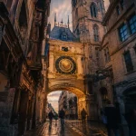 Golden hour devant la Gros Horloge de Rouen, pour visiter gros horloge rouen