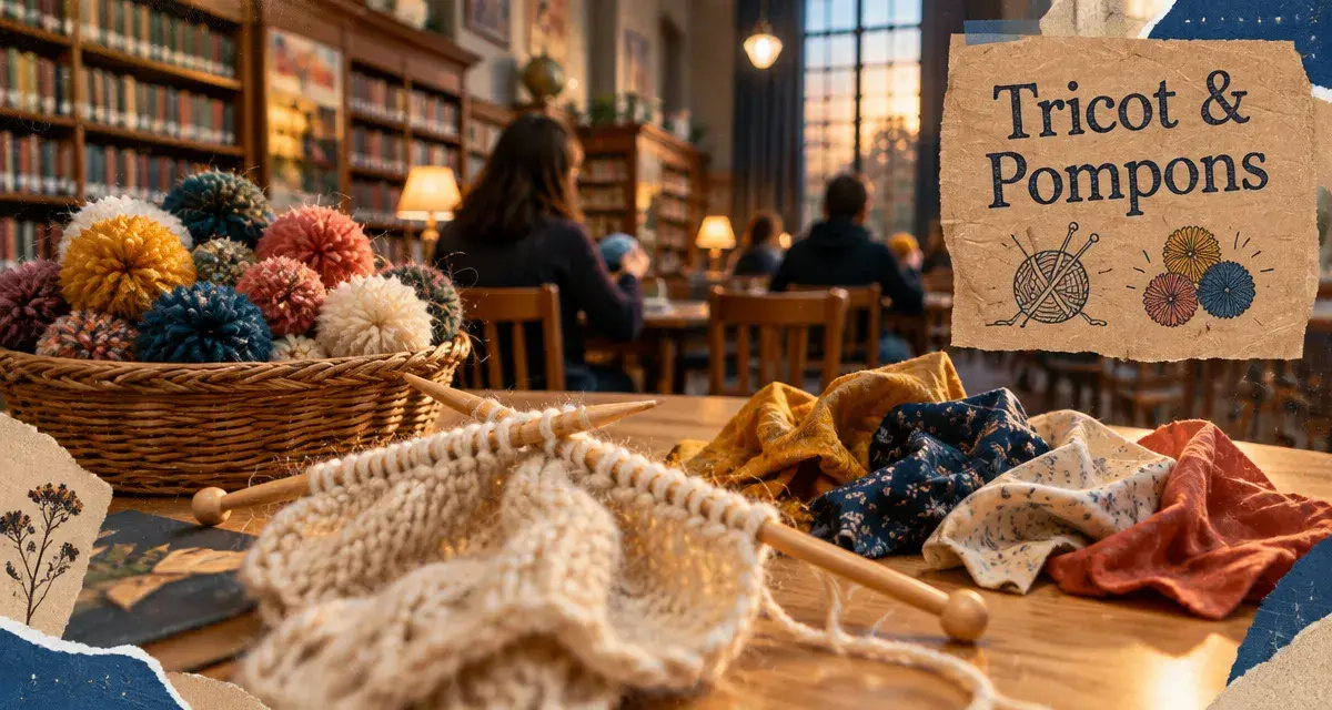 Un atelier créatif tricot et pompons à la bibliothèque Émilie-du-Châtelet