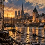 Rouen histoire : quai de Seine et cathédrale gothique